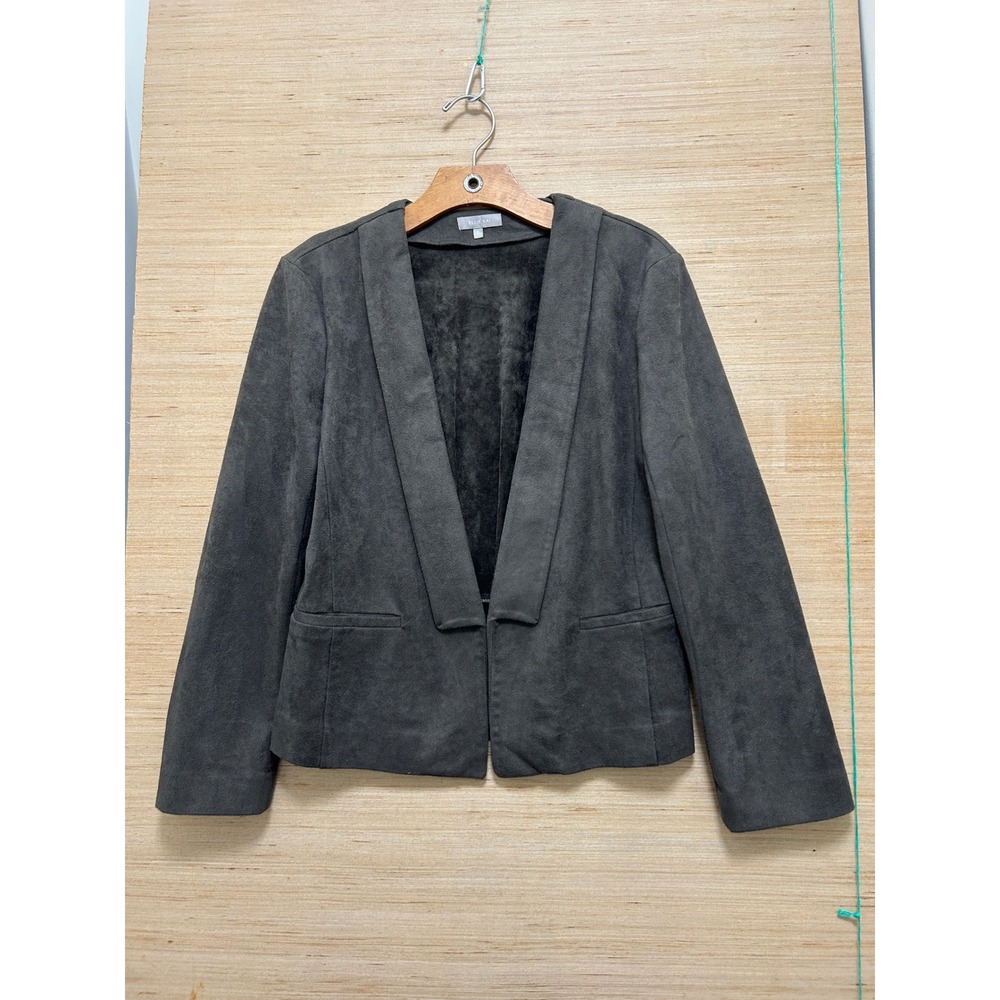 Ellie Kai Womens Faux Suede Open Front Blazer‎ Charcoal Grey Pleated Back Small